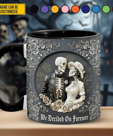 Skull Couple - Personalized Couple Accent Mug, Gift For Couple
