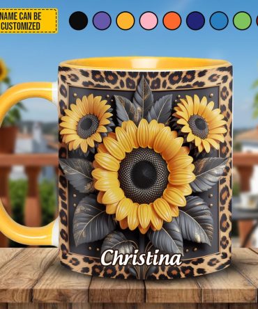 Sunflower Leopard Print - Personalized Accent Mug
