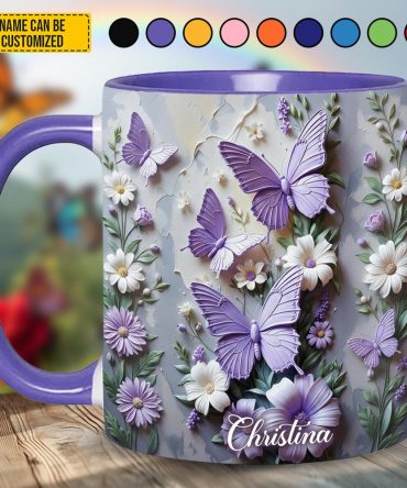 Personalized Beautiful Butterfly Floral Accent Mug