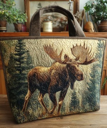 Alpine Moose Quilted Tote Bag