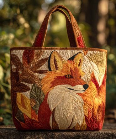 Amber Forest Fox Quilted Tote Bag