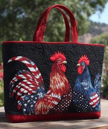 American Farmhouse Rooster Quilted Tote Bag