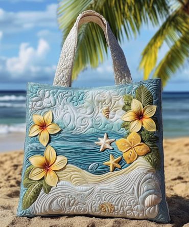 Aqua Bloom Quilted Tote Bag