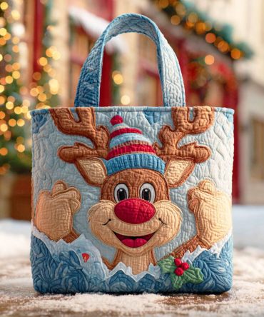 Arctic Reindeer Light Quilted Tote Bag
