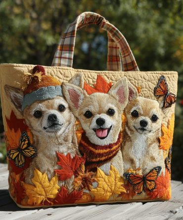 Autumn Chihuahua Quilted Tote Bag