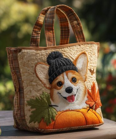 Autumn Corgi Quilted Tote Bag