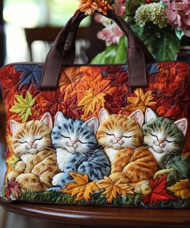 Autumn Cozy Cat Quilted Tote Bag