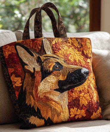 Autumn German Shepherd Quilted Tote Bag