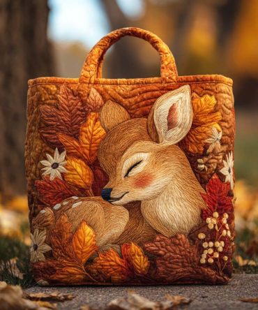 Autumn Grove Deer Quilted Tote Bag