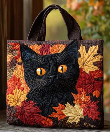 Autumn Noir Cat Quilted Tote Bag