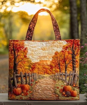 Autumn Path Quilted Tote Bag