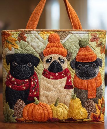 Autumn Pug Crew Quilted Tote Bag