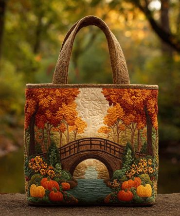 Autumn Valley View Quilted Tote Bag