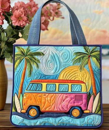 Beach Van Vibes Quilted Tote Bag