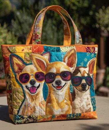 Beachy Chihuahua Vibes Quilted Tote Bag