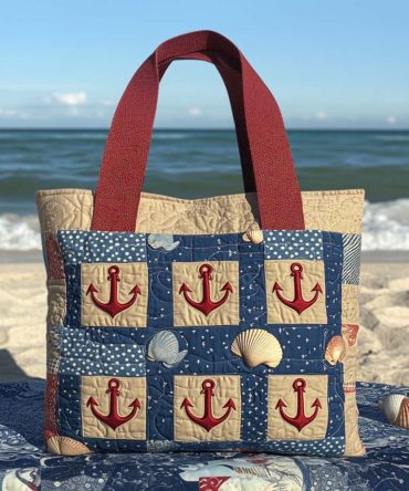 Beachy Squares Quilted Tote Bag