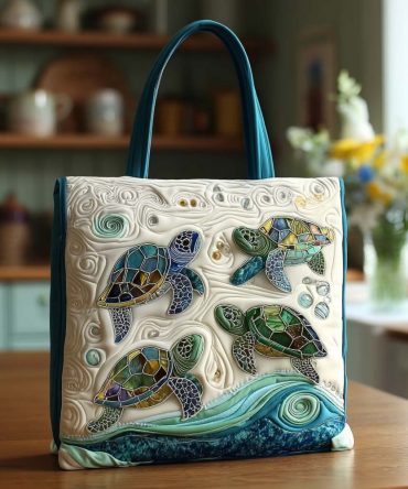 Beachy Turtle Vibes Quilted Tote Bag