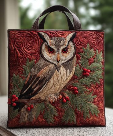 Berry Branch Owl Quilted Tote Bag