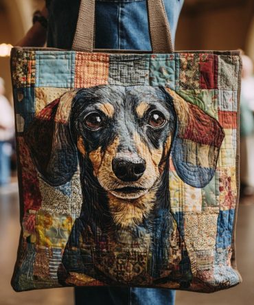 Big Eyed Dachshund Quilted Tote Bag