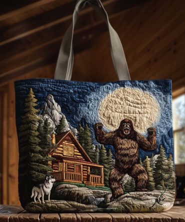 Bigfoot In Pines Quilted Tote Bag