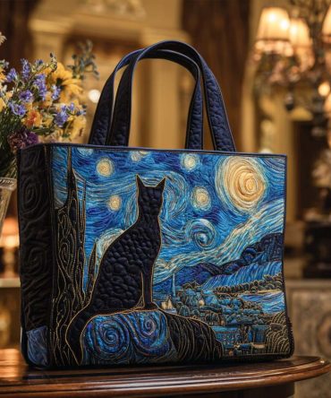 Black Cat Charm Quilted Tote Bag
