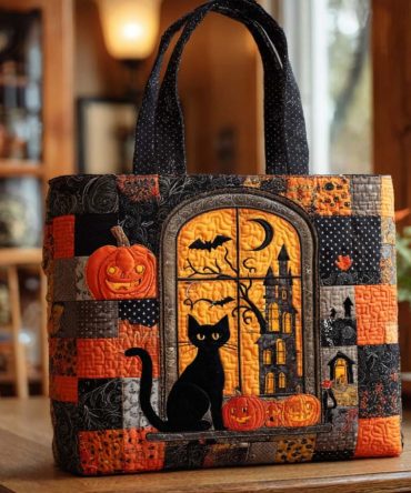 Black Cat Charm Quilted Tote Bag