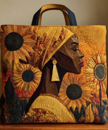Black Woman Blossom Quilted Tote Bag
