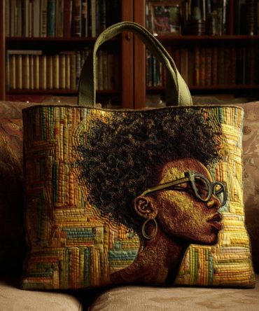 Black Woman Reader Quilted Tote Bag