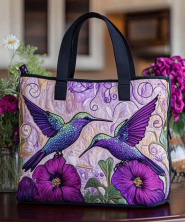 Blissful Hummingbird Dance Quilted Tote Bag