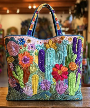 Blooming Cactus Quilted Tote Bag