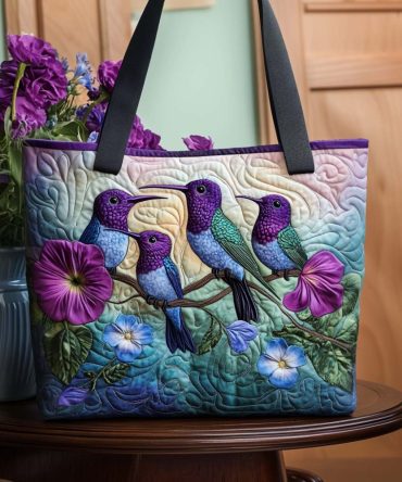 Blooming Hummer Joy Quilted Tote Bag