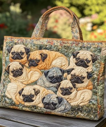 Blooming Pug Quilted Tote Bag