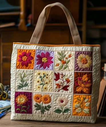 Blooming Stitches Quilted Tote Bag