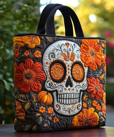 Blooming Sugar Skull Quilted Tote Bag