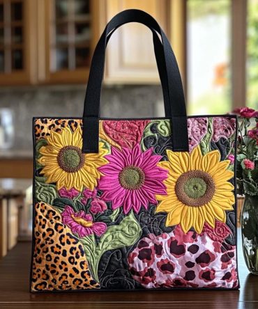 Blooming Sunflower Joy Quilted Tote Bag