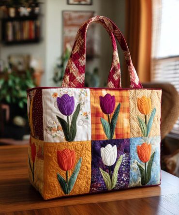 Blooming Tulip Charm Quilted Tote Bag