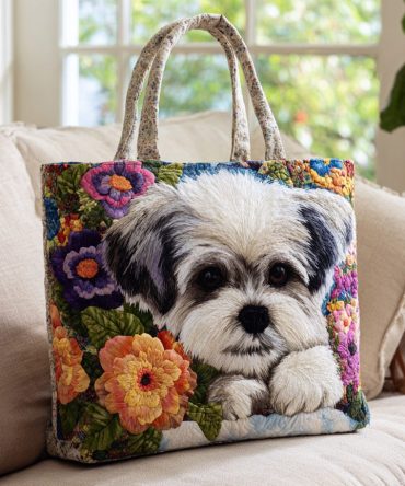 Blooms Shih Tzu Quilted Tote Bag