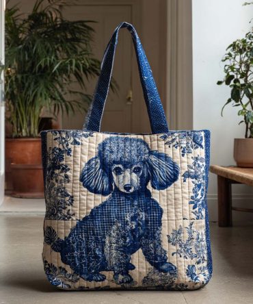 Blue Poodle Grace Quilted Tote Bag