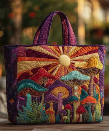 Bohemian Mushroom Bliss Quilted Tote Bag