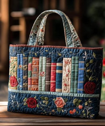 Book Bloom Quilted Tote Bag