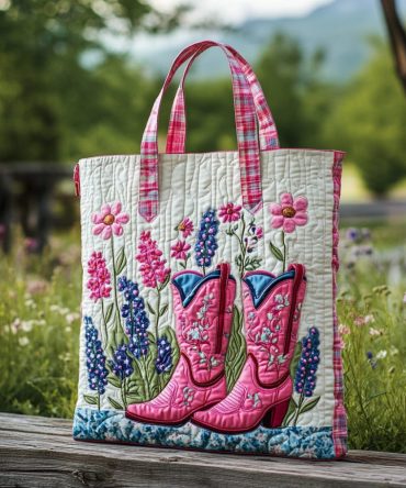 Boots Blossoms Quilted Tote Bag