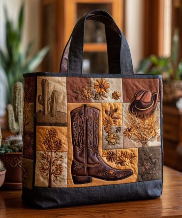 Boots And Blossoms Quilted Tote Bag