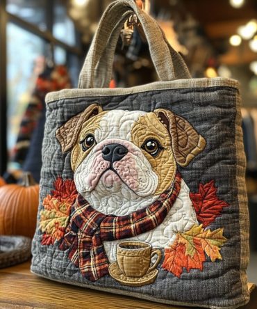 Bulldog In Flannel Quilted Tote Bag