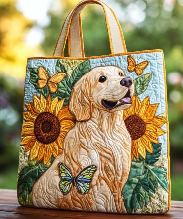Butterfly Meadow Golden Quilted Tote Bag