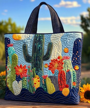 Cactus Bloom Quilted Tote Bag