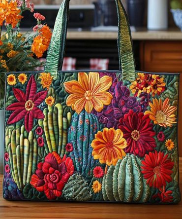 Cactus Spirit Glow Quilted Tote Bag