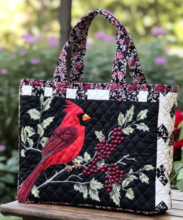 Cardinal Garden Quilted Tote Bag