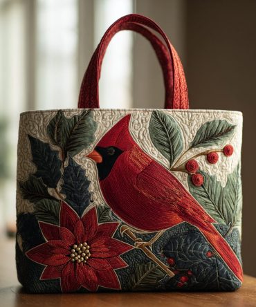 Cardinal Holly Quilted Tote Bag