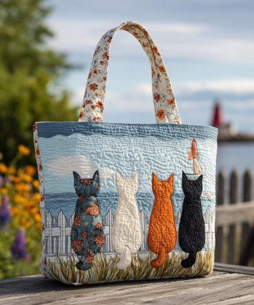 Cat Horizon Quilted Tote Bag