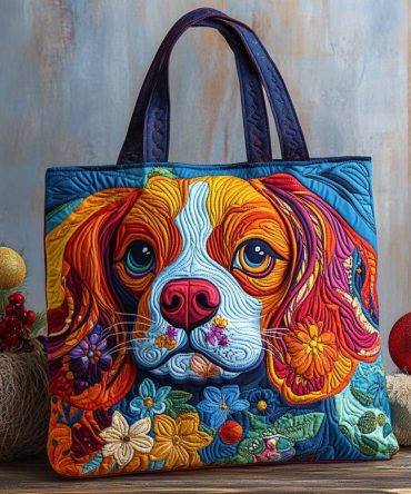 Cavalier Rainbow Garden Quilted Tote Bag